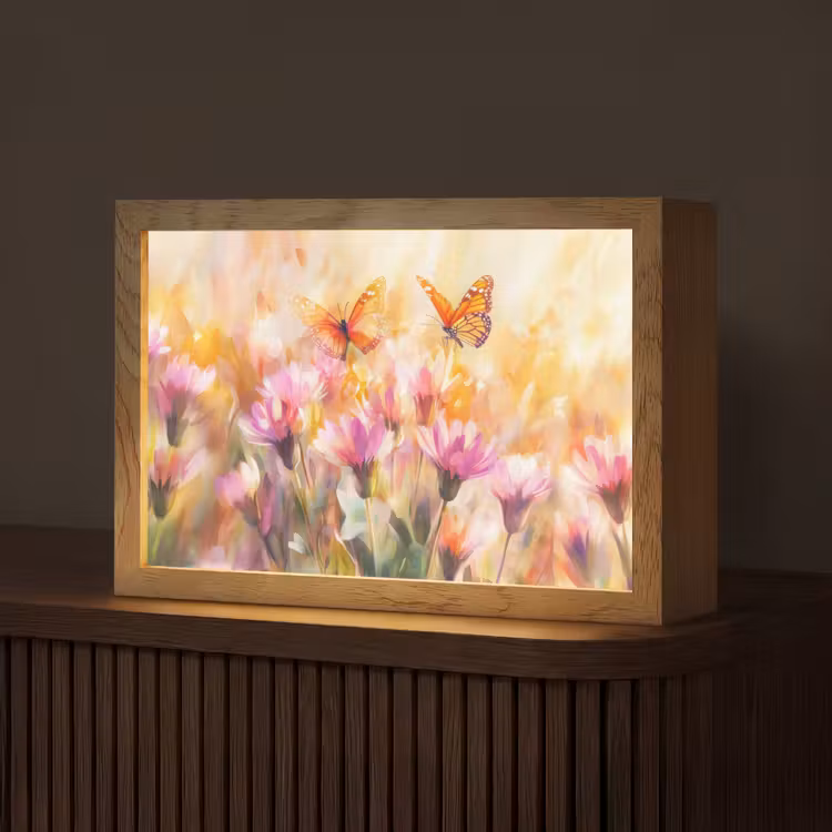 Vlinders - Oranje - Bloemen Light Box met kabel (Tafellamp) klein -z3d_website