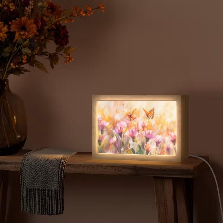 Vlinders - Oranje - Bloemen Light Box met kabel (Tafellamp) klein -sfeer4