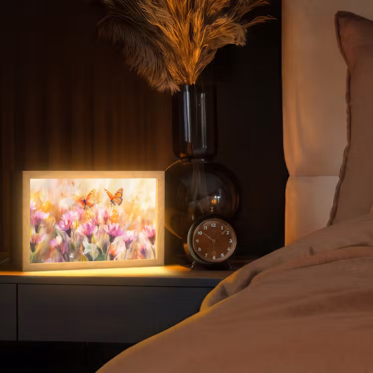 Vlinders - Oranje - Bloemen Light Box met kabel (Tafellamp) klein -sfeer1