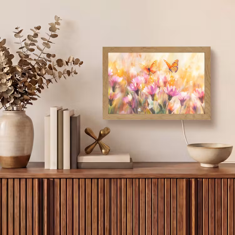 Vlinders - Oranje - Bloemen Light Box met kabel (Tafellamp) klein -sfeer2