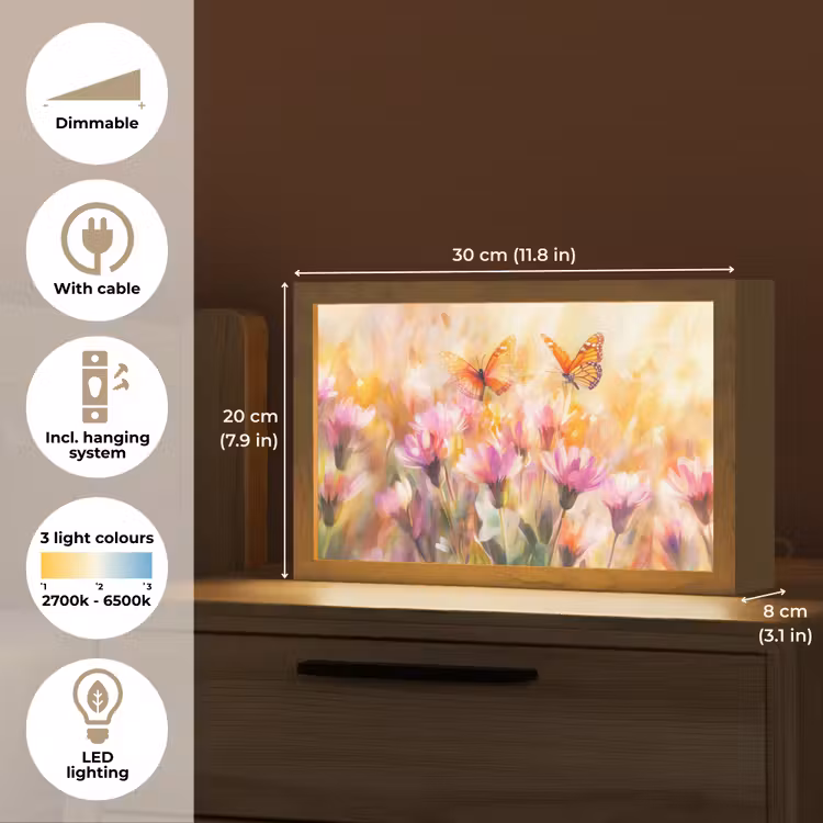 Vlinders - Oranje - Bloemen Light Box met kabel (Tafellamp) klein -USP_EN