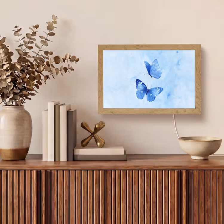 Vlinders - Sierlijk - Blauw Light Box met kabel (Tafellamp) klein -sfeer2