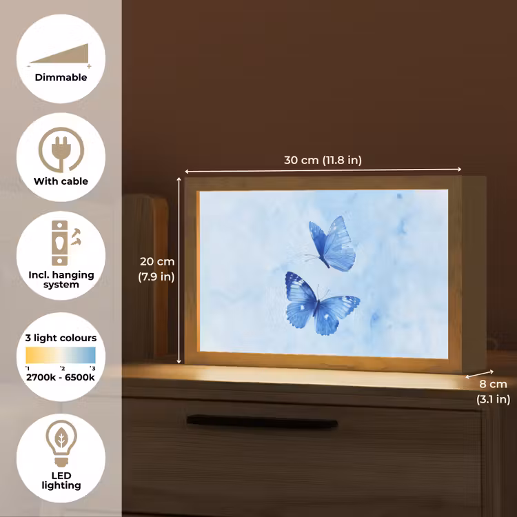 Vlinders - Sierlijk - Blauw Light Box met kabel (Tafellamp) klein -USP_EN