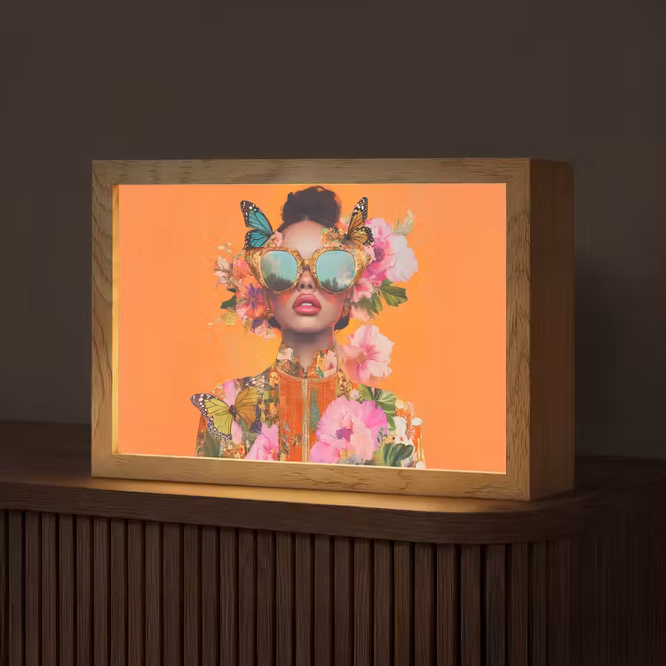 Vlinders - Vrouw - Zonnebril - Kleurrijk Light Box met kabel (Tafellamp) klein -z3d_website