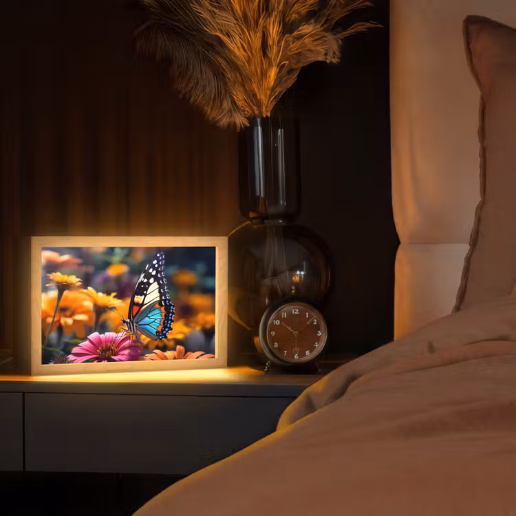 Vlinder - Dier - Kleurrijk - Bloemen - Natuur Light Box met kabel (Tafellamp) klein -sfeer1