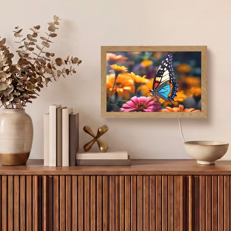 Vlinder - Dier - Kleurrijk - Bloemen - Natuur Light Box met kabel (Tafellamp) klein -sfeer2