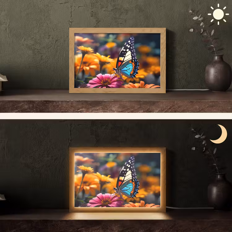Vlinder - Dier - Kleurrijk - Bloemen - Natuur Light Box met kabel (Tafellamp) klein -sfeer3
