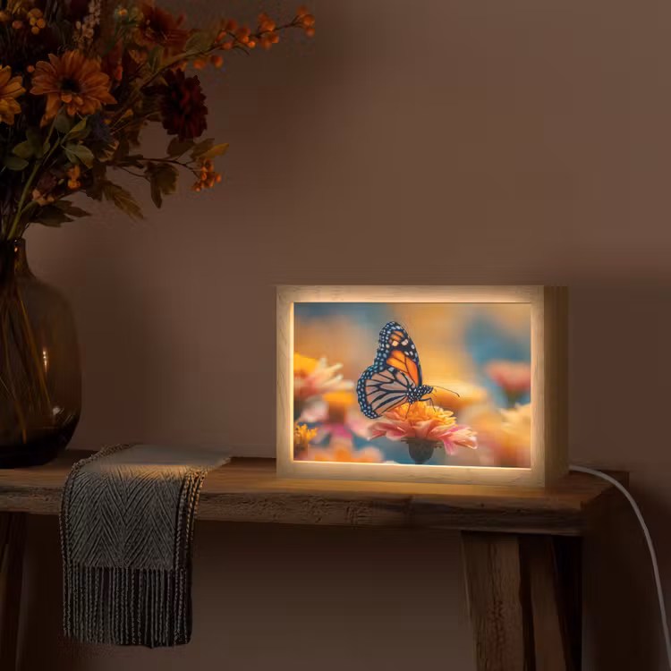 Vlinder - Dieren - Kleurrijk - Natuur - Bloemen Light Box met kabel (Tafellamp) klein -sfeer4