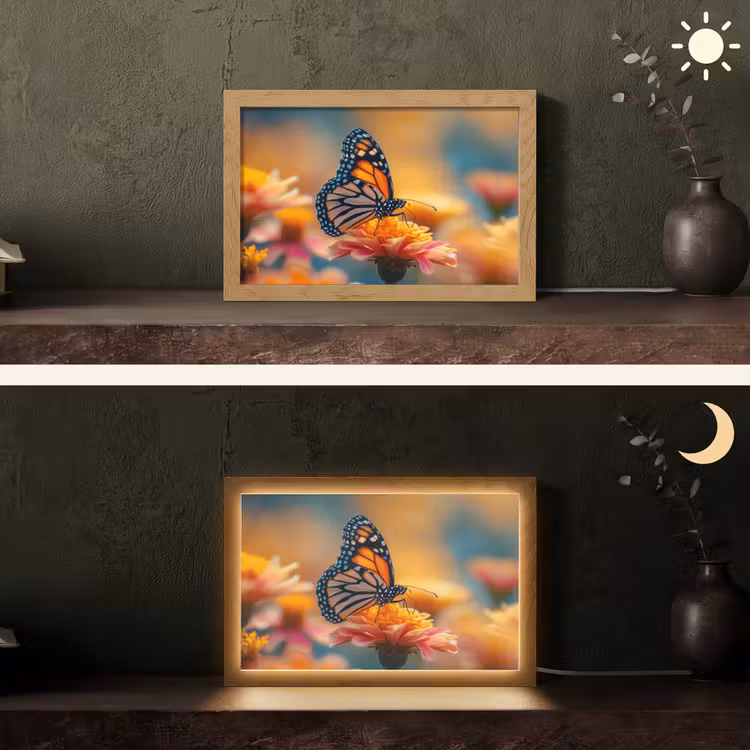 Vlinder - Dieren - Kleurrijk - Natuur - Bloemen Light Box met kabel (Tafellamp) klein -sfeer3