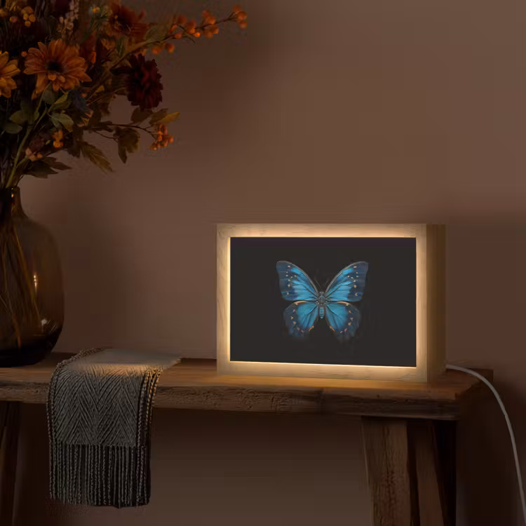 Vlinder - Blauw - Contrast Light Box met kabel (Tafellamp) klein -sfeer4