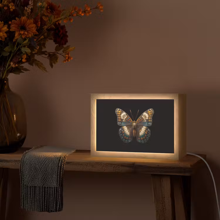 Vlinder - Kleurrijk - mozaïekachtig Light Box met kabel (Tafellamp) klein -sfeer4