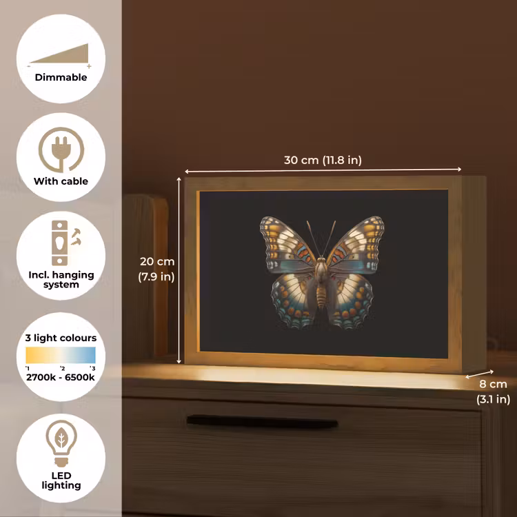 Vlinder - Kleurrijk - mozaïekachtig Light Box met kabel (Tafellamp) klein -USP_EN