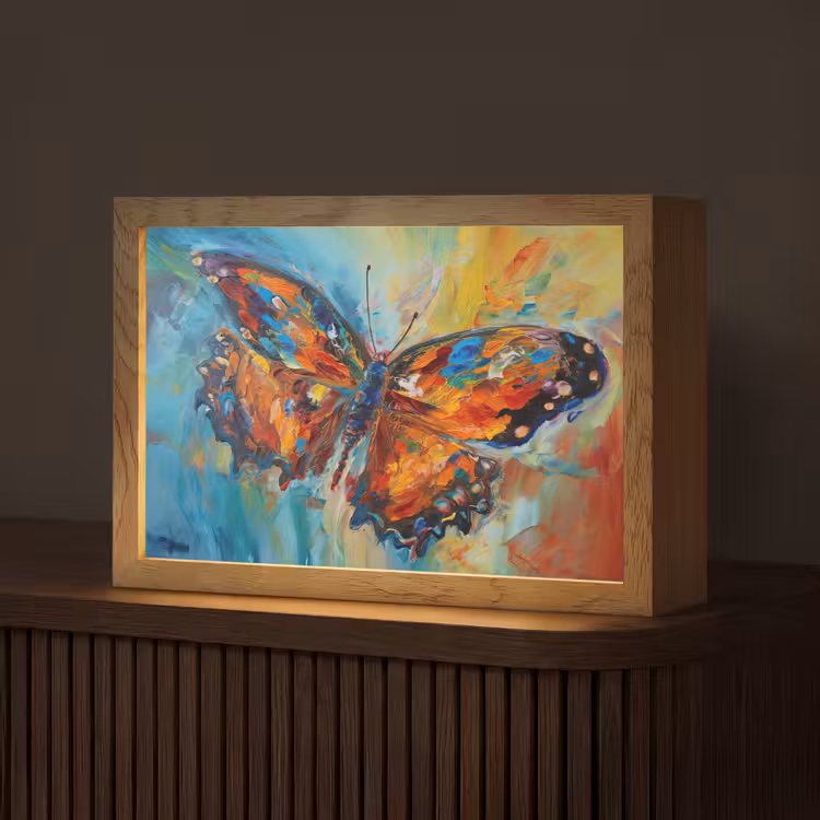 Vlinder - Kleuren - Kunst - Schilderij Light Box met kabel (Tafellamp) klein -z3d_website