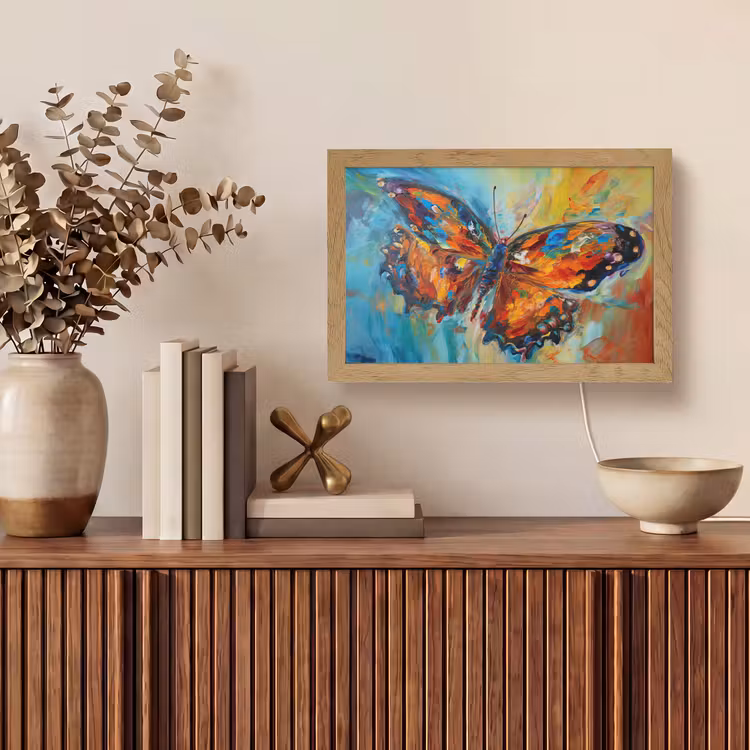 Vlinder - Kleuren - Kunst - Schilderij Light Box met kabel (Tafellamp) klein -sfeer2