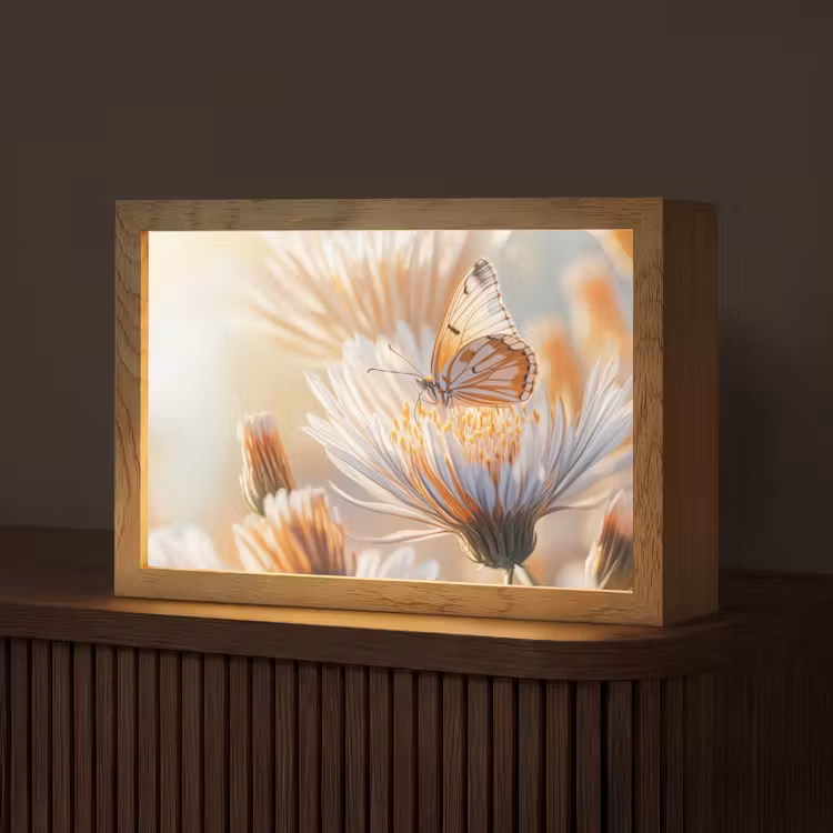 Vlinder - Bloem - Oranje Light Box met kabel (Tafellamp) klein -z3d_website
