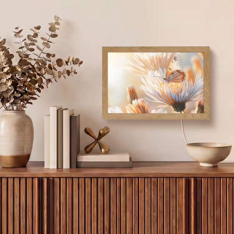 Vlinder - Bloem - Oranje Light Box met kabel (Tafellamp) klein -sfeer2