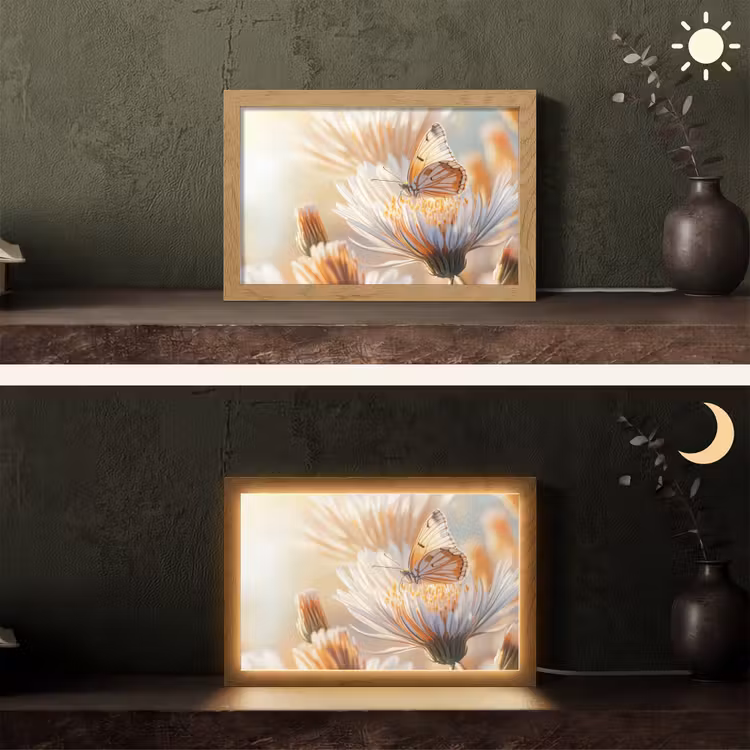 Vlinder - Bloem - Oranje Light Box met kabel (Tafellamp) klein -sfeer3