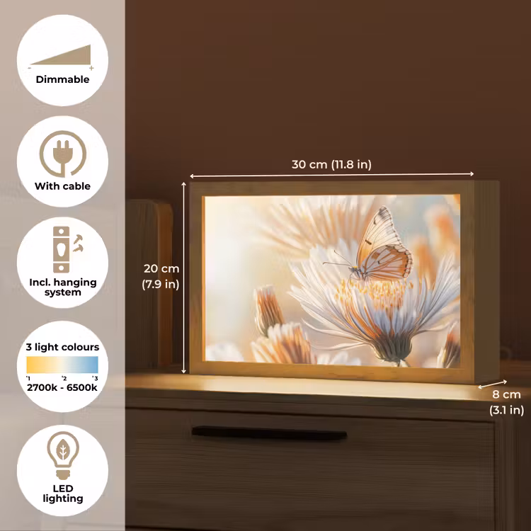 Vlinder - Bloem - Oranje Light Box met kabel (Tafellamp) klein -USP_EN