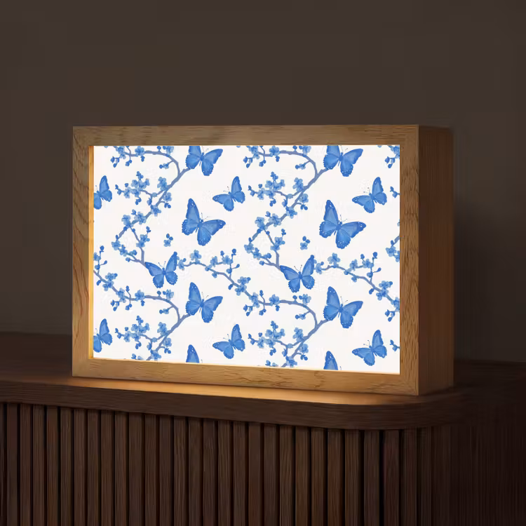 Vlinder - Bloemen - Blauw Light Box met kabel (Tafellamp) klein 924 -z3d_website