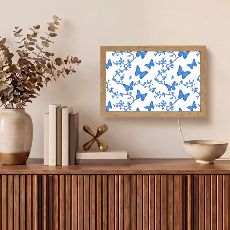 Vlinder - Bloemen - Blauw Light Box met kabel (Tafellamp) klein 924 -sfeer2