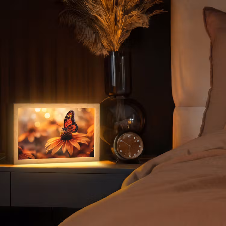 Vlinder - Bloemen - Oranje Light Box met kabel (Tafellamp) klein -sfeer1
