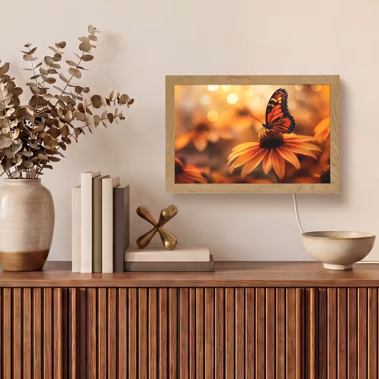 Vlinder - Bloemen - Oranje Light Box met kabel (Tafellamp) klein -sfeer2