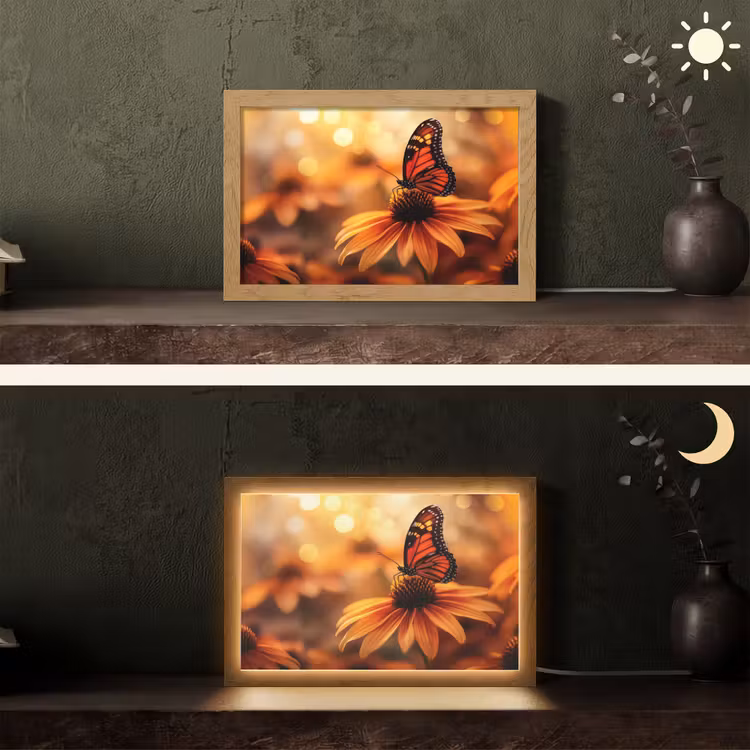 Vlinder - Bloemen - Oranje Light Box met kabel (Tafellamp) klein -sfeer3