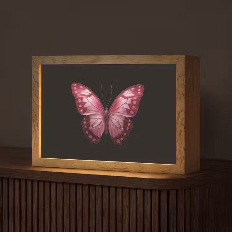 Vlinder - Fuchsia - Grafisch Light Box met kabel (Tafellamp) klein -z3d_website