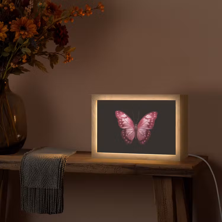 Vlinder - Fuchsia - Grafisch Light Box met kabel (Tafellamp) klein -sfeer4