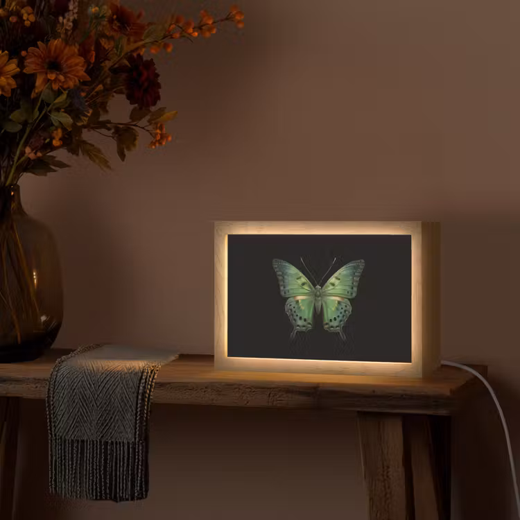 Vlinder - Groen - Diepte Light Box met kabel (Tafellamp) klein -sfeer4