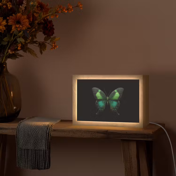 Vlinder - Groen - Opvallend Light Box met kabel (Tafellamp) klein -sfeer4