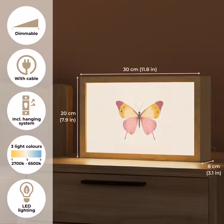 Vlinder - Illustratie - Roze Light Box met kabel (Tafellamp) klein -USP_EN