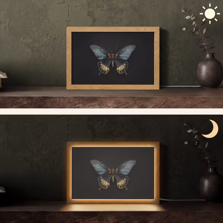 Vlinder - Metaalachtig - Geometrisch patroon Light Box met kabel (Tafellamp) klein -sfeer3