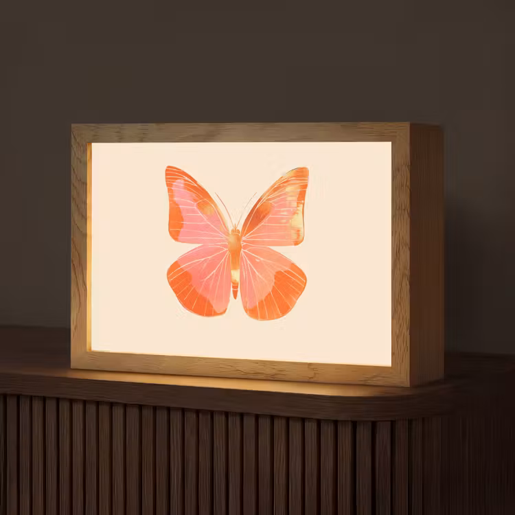 Vlinder - Minimalistisch - Roze Light Box met kabel (Tafellamp) klein -z3d_website
