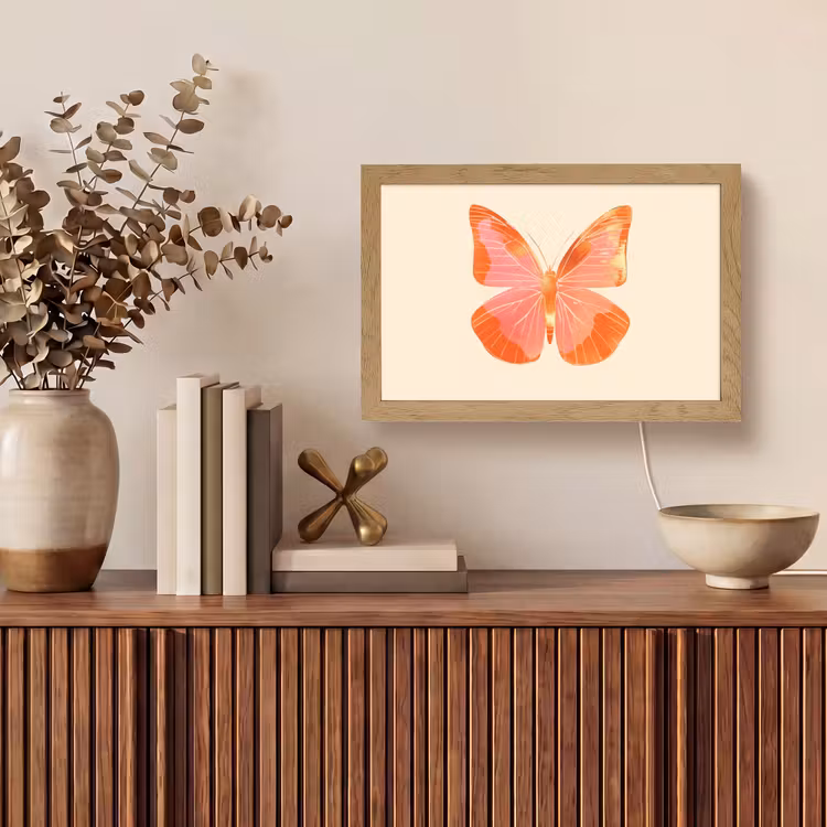 Vlinder - Minimalistisch - Roze Light Box met kabel (Tafellamp) klein -sfeer2