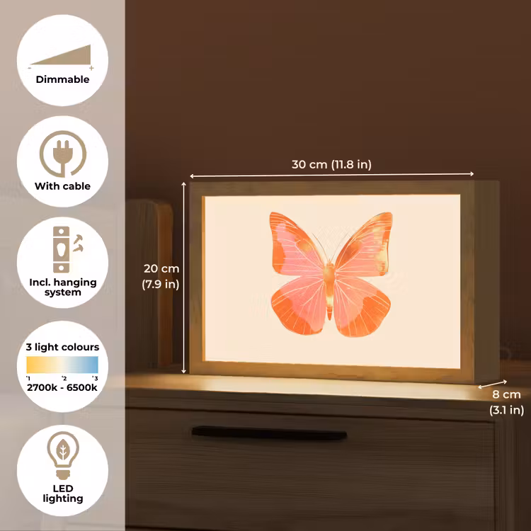 Vlinder - Minimalistisch - Roze Light Box met kabel (Tafellamp) klein -USP_EN
