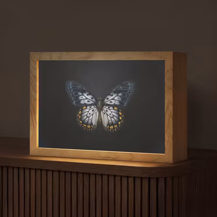 Vlinder - Monochroom - Balans Light Box met kabel (Tafellamp) klein -z3d_website