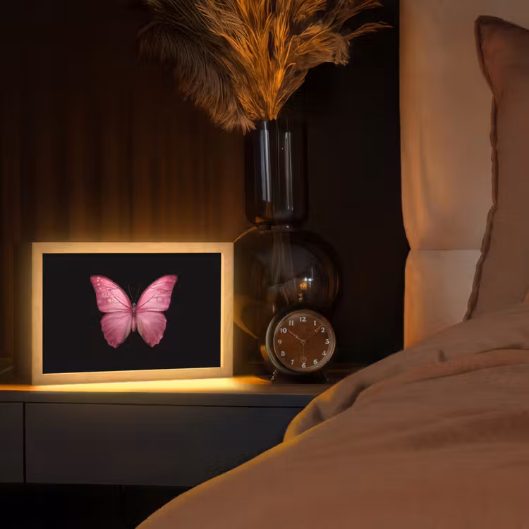 Vlinder - roze - Elegant Light Box met kabel (Tafellamp) klein -sfeer1