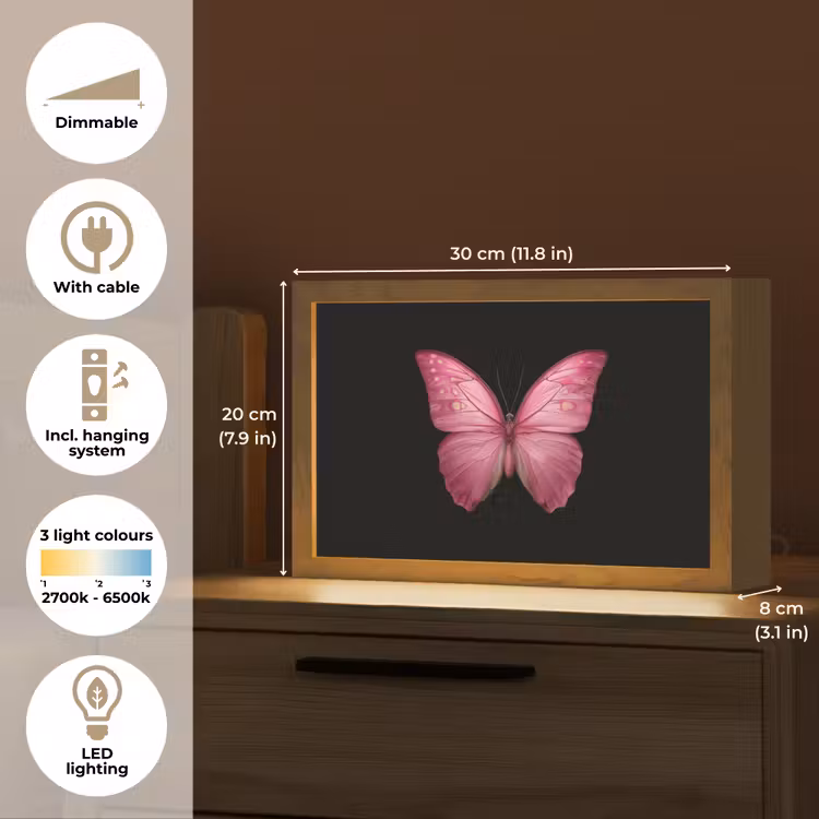 Vlinder - roze - Elegant Light Box met kabel (Tafellamp) klein -USP_EN