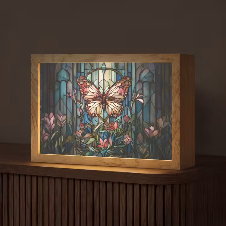 Vlinder - Roze - Bloemen - Bladeren Light Box met kabel (Tafellamp) klein -z3d_website