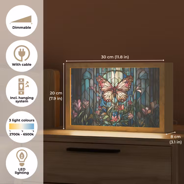 Vlinder - Roze - Bloemen - Bladeren Light Box met kabel (Tafellamp) klein -USP_EN