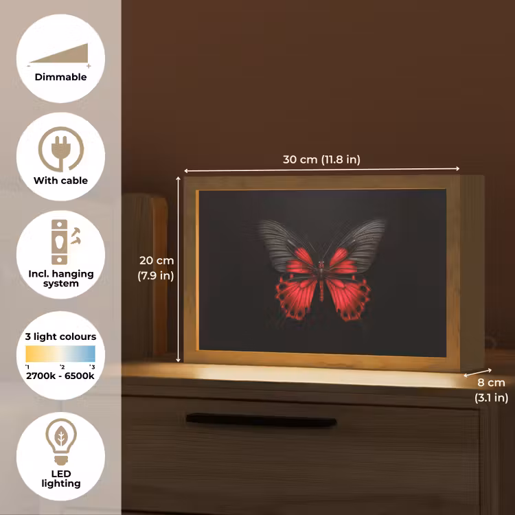 Vlinder - Rood - Contrast Light Box met kabel (Tafellamp) klein -USP_EN