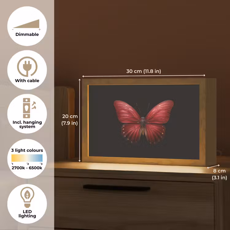Vlinder - Rood - Minimalistisch Light Box met kabel (Tafellamp) klein -USP_EN