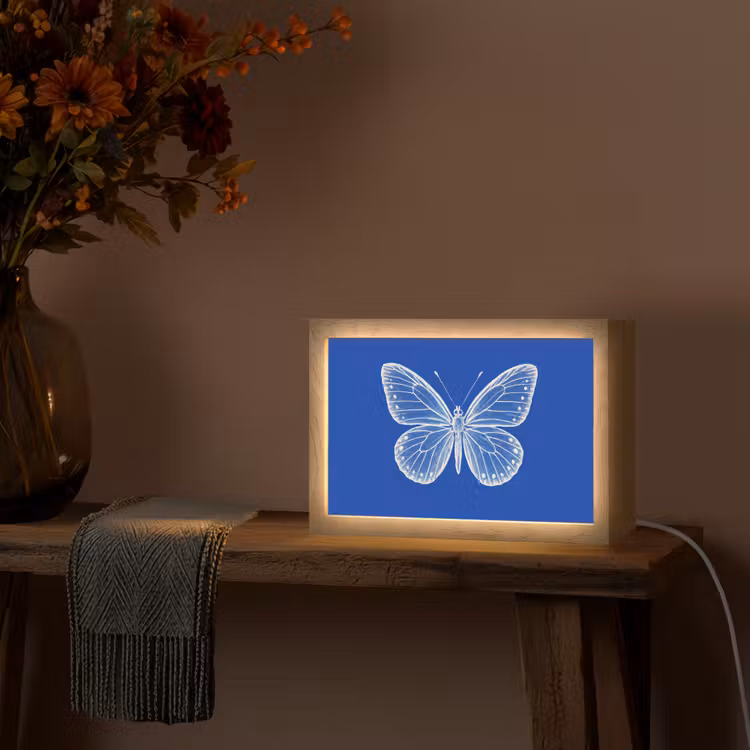 Vlinder - Wit - Getekend - Stippen Light Box met kabel (Tafellamp) klein -sfeer4
