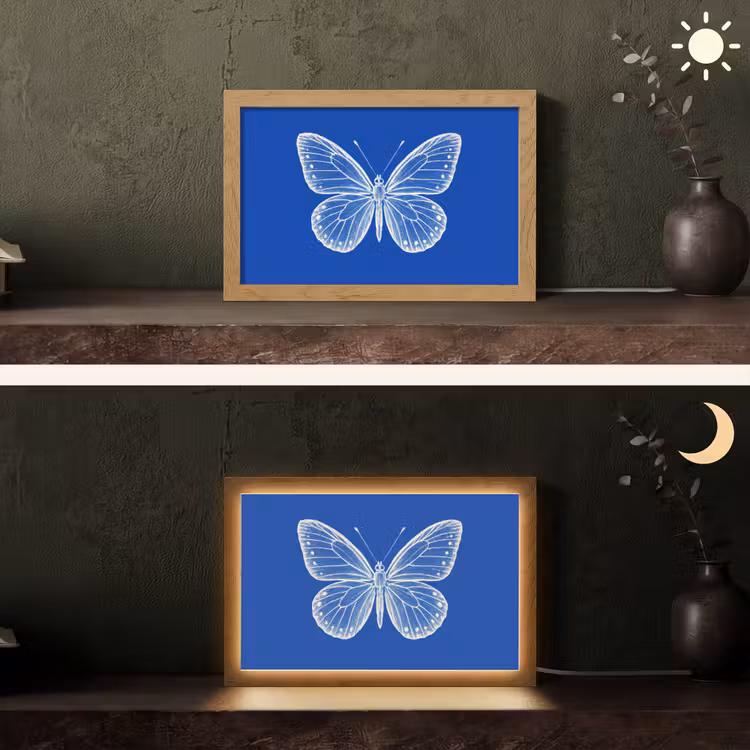 Vlinder - Wit - Getekend - Stippen Light Box met kabel (Tafellamp) klein -sfeer3