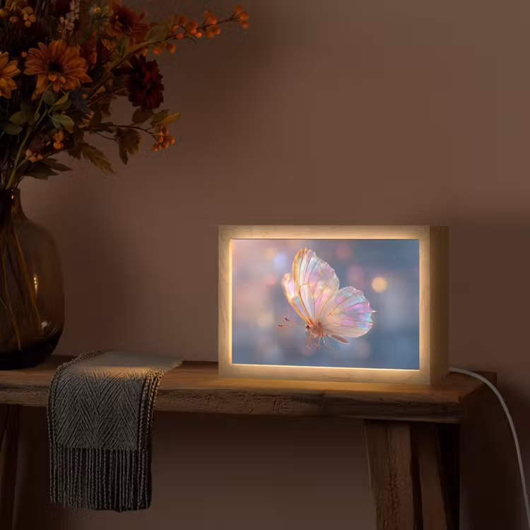 Vlinder - Vleugels - Pastel - Glinstering Light Box met kabel (Tafellamp) klein -sfeer4