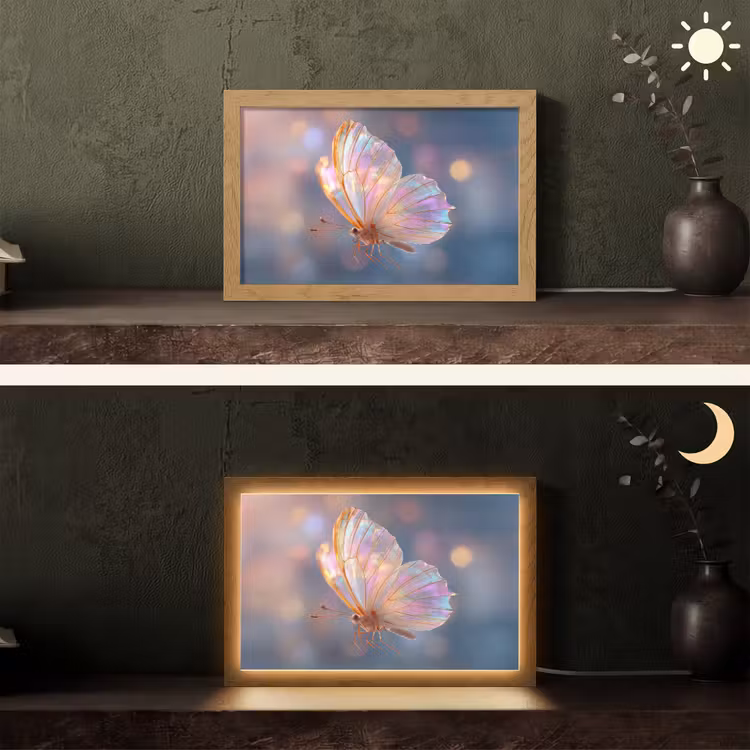Vlinder - Vleugels - Pastel - Glinstering Light Box met kabel (Tafellamp) klein -sfeer3