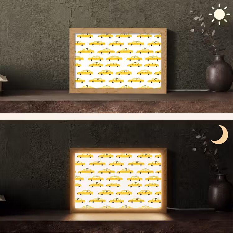 Taxi - Iconisch - Geel Light Box met kabel (Tafellamp) klein 924 -sfeer3