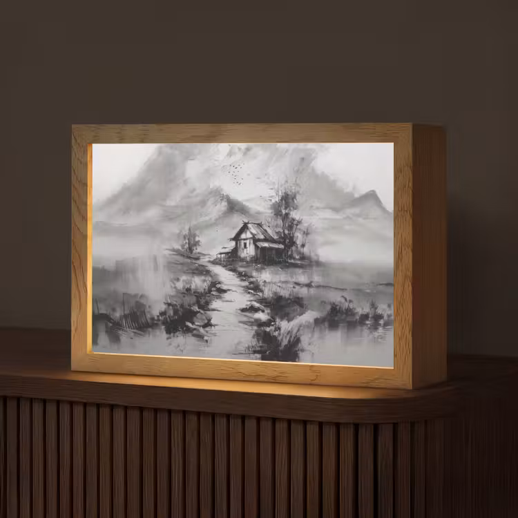 Hut - Grijs - Bergen - Mistig Light Box met kabel (Tafellamp) klein -z3d_website