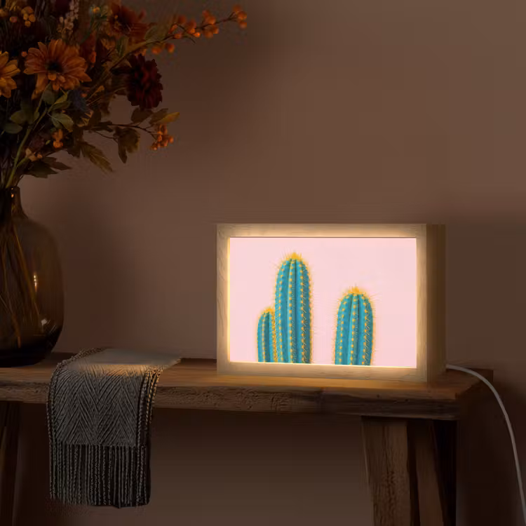 Cactussen - Modern - Pastel Light Box met kabel (Tafellamp) klein -sfeer4